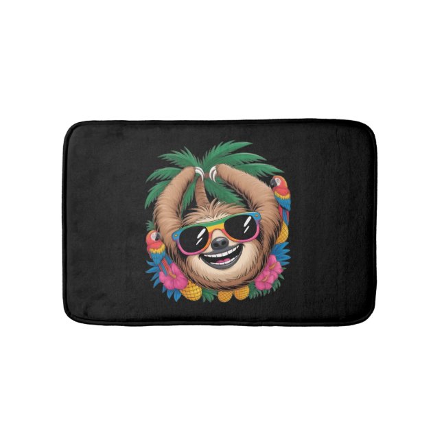 Kawaii Tropical Sloth – Cute Summer Vibes Rainbow  Bath Mat (Front)