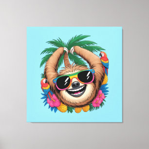 Kawaii Tropical Sloth – Cute Summer Vibes Rainbow Canvas Print