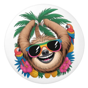 Kawaii Tropical Sloth – Cute Summer Vibes Rainbow Ceramic Knob