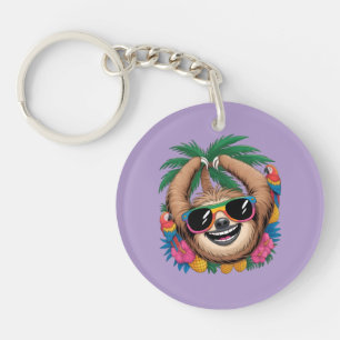 Kawaii Tropical Sloth – Cute Summer Vibes Rainbow Keychain