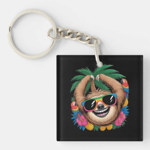 Kawaii Tropical Sloth – Cute Summer Vibes Rainbow Keychain