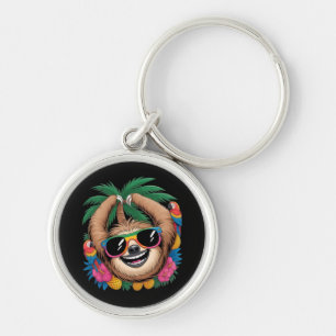 Kawaii Tropical Sloth – Cute Summer Vibes Rainbow Keychain