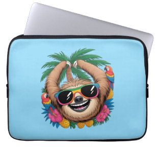 Kawaii Tropical Sloth – Cute Summer Vibes Rainbow  Laptop Sleeve