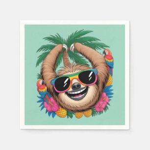 Kawaii Tropical Sloth – Cute Summer Vibes Rainbow Napkin