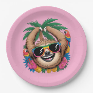 Kawaii Tropical Sloth – Cute Summer Vibes Rainbow Paper Plate