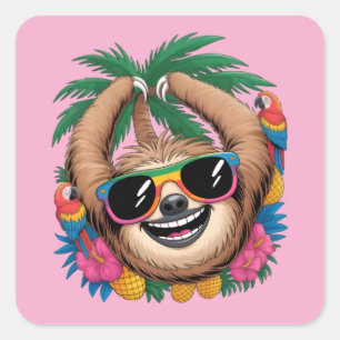 Kawaii Tropical Sloth – Cute Summer Vibes Rainbow  Square Sticker