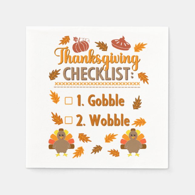 Kawaii Turkey Checklist Gobble Wobble Ugly Sweater Napkin (Front)