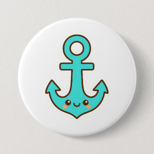 Kawaii Turquoise Anchor – Whimsical & Cheerful 3 Inch Round Button