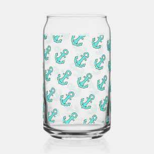 Kawaii Turquoise Anchor – Whimsical & Cheerful Can Glass