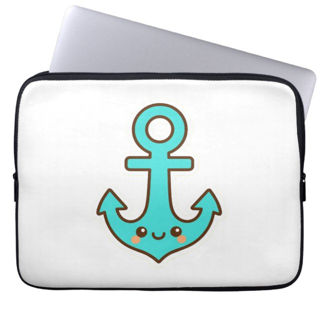 Kawaii Turquoise Anchor – Whimsical & Cheerful Laptop Sleeve (Front)