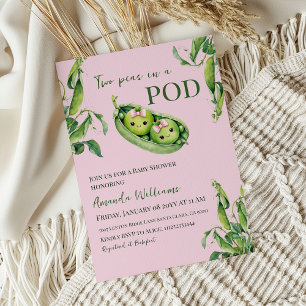 Kawaii Two Peas in Pod Pink Girl Twins Baby Shower Invitation