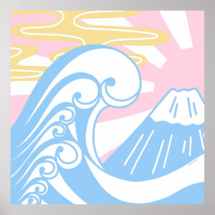 Kawaii Ukiyoe in Pastel Colours Poster