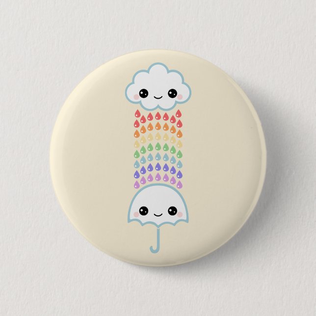 Kawaii Umbrella with Rain 2 Inch Round Button (Front)