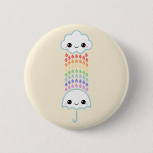 Kawaii Umbrella with Rain 2 Inch Round Button