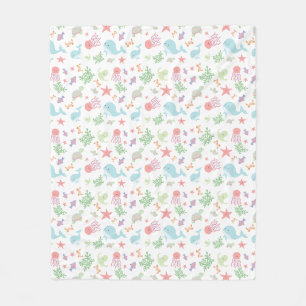 Kawaii Under the Sea Baby Shower Neutral Pastel Fleece Blanket
