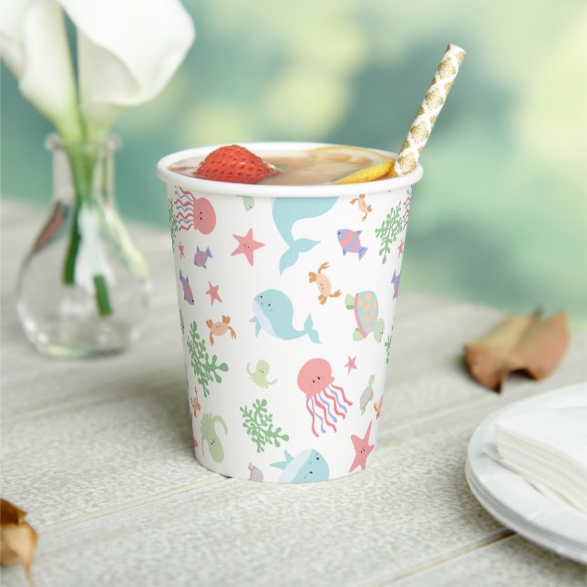 Kawaii Under the Sea Baby Shower Neutral Pastel  Paper Cups (Insitu)