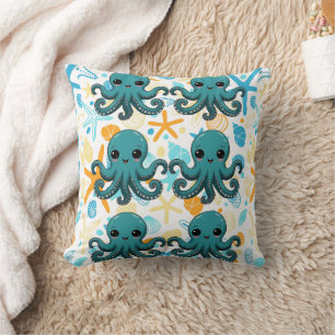 Kawaii Under the Sea Octopus  Throw Pillow