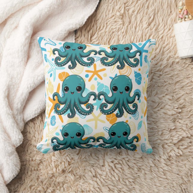 Kawaii Under the Sea Octopus  Throw Pillow (Blanket)