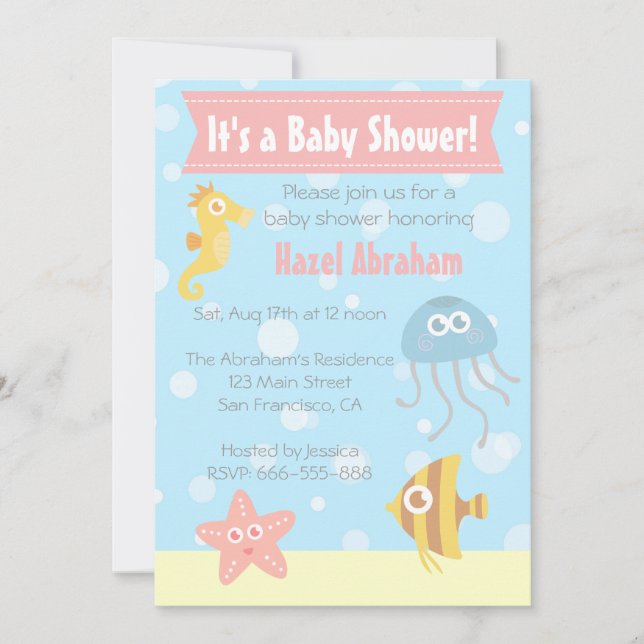 Kawaii Underwater Theme Baby Shower Invite (Front)