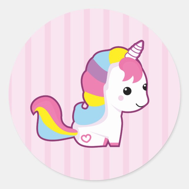 Kawaii Unicorn Classic Round Sticker (Front)
