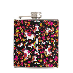 Kawaii Unicorn Cupcake Doodles Personalized Hip Flask