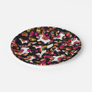 Kawaii Unicorn Cupcake Doodles Personalized Paper Plate