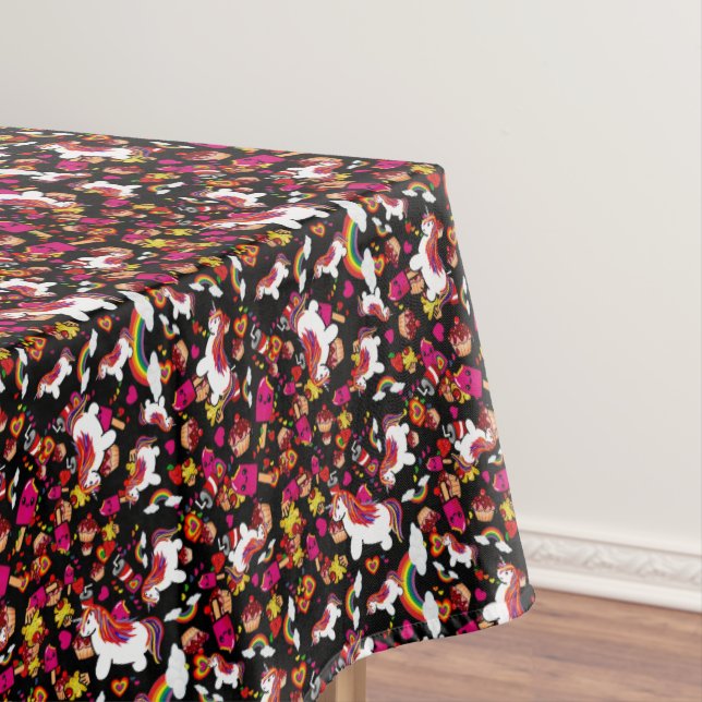 Kawaii Unicorn Cupcake Doodles Personalized Tablecloth (In Situ)