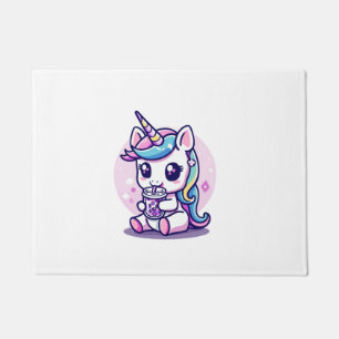 Kawaii Unicorn eating Ramen Noodle Soup Cute Graph Doormat