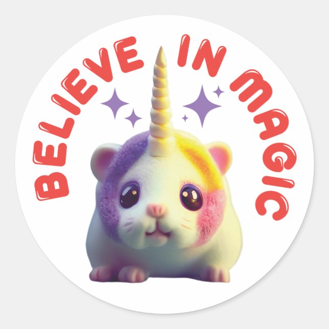 Kawaii Unicorn Hamster Croire En Sticker Magique (Devant)