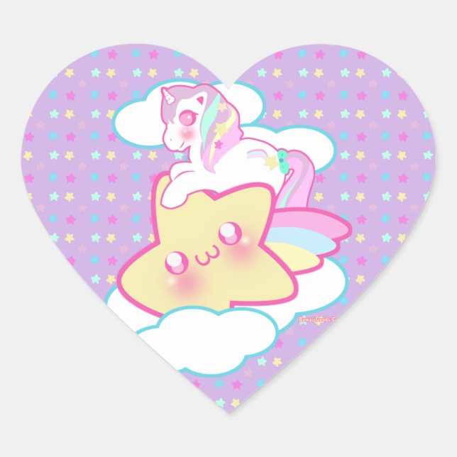 Kawaii Unicorn Heart Sticker (Front)