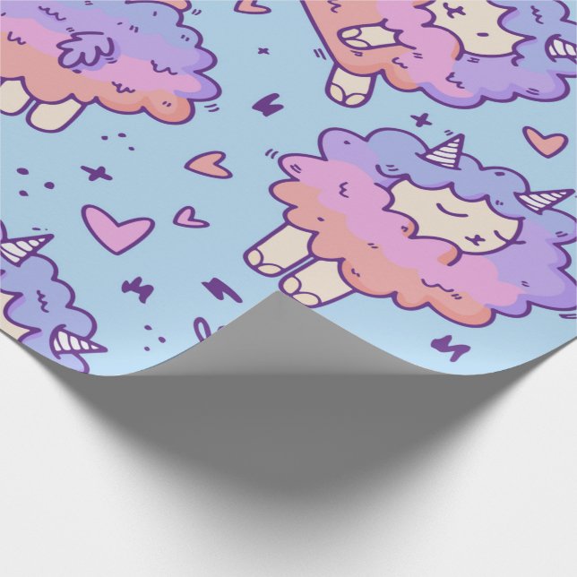 Kawaii Unicorn Sheep Wrapping Paper (Corner)