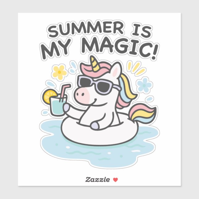 Kawaii unicorn sticker 'Summer is my magic' (Sheet)