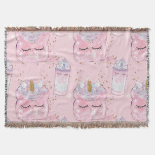 Kawaii Unicorn Toast & Milkshake – Pastel Throw Blanket