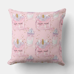 Kawaii Unicorn Toast & Milkshake – Pastel Throw Pillow