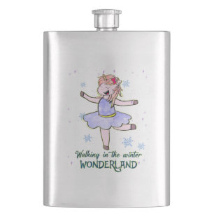 Kawaii Unicorn   Walking during Winter Hip Flask