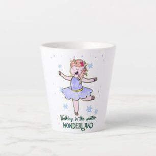 Kawaii Unicorn Walking during Winter Latte Mug
