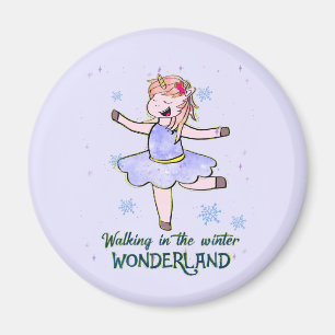 Kawaii Unicorn   Walking during Winter Magnet