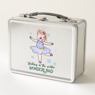 Kawaii Unicorn   Walking during Winter Metal Lunch Box