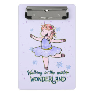 Kawaii Unicorn   Walking during Winter Mini Clipboard