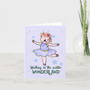 Kawaii Unicorn Walking during Winter Note Card