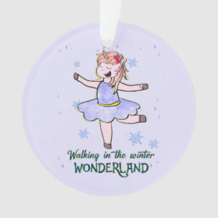 Kawaii Unicorn Walking during Winter Ornament