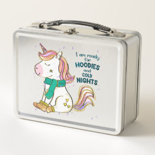 Kawaii Unicorn   Winter and Hoodies Metal Lunch Box