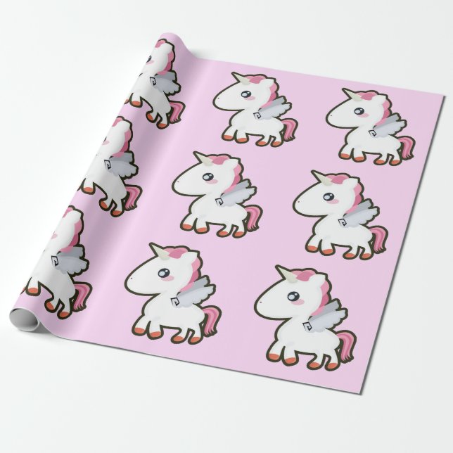 Kawaii Unicorn Wrapping Paper (Unrolled)
