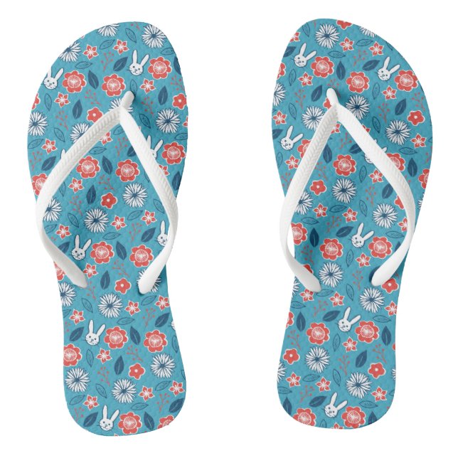 Kawaii Usagi Floral Pattern Flip Flops (Footbed)