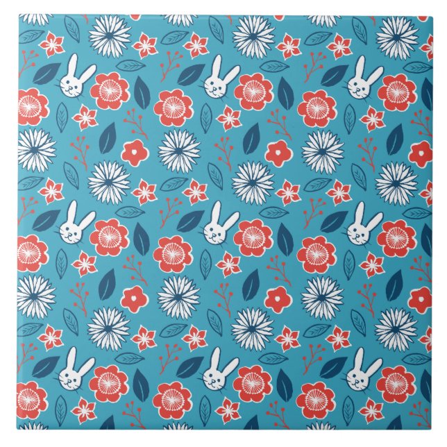 Kawaii Usagi Floral Pattern Tile (Front)