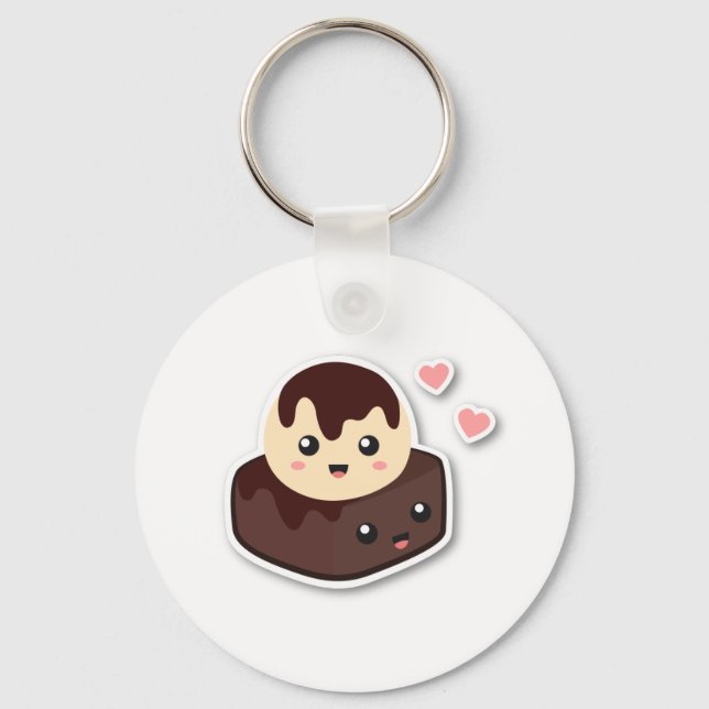 Kawaii Vanilla Ice Cream and Brownie Keychain (Front)