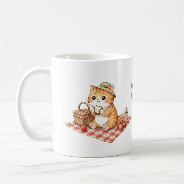 Kawaii Vintage Ginger Cat Picnic Mug (Left)