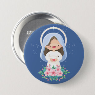 Kawaii Virgin Mary with Heart – Dark Blue 3 Inch Round Button