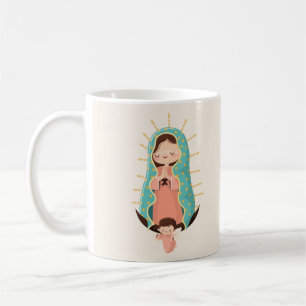 Kawaii Virgin of Guadalupe with angel and prayer Coffee Mug