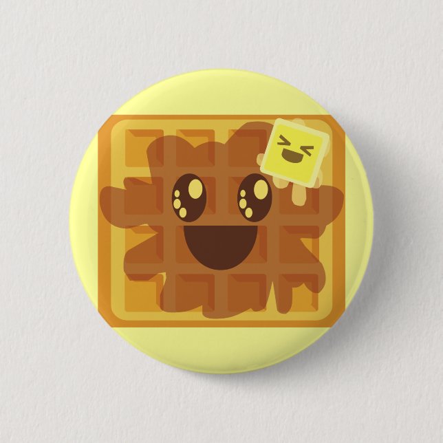 kawaii waffle butter & maple syrup breakfast 2 inch round button (Front)